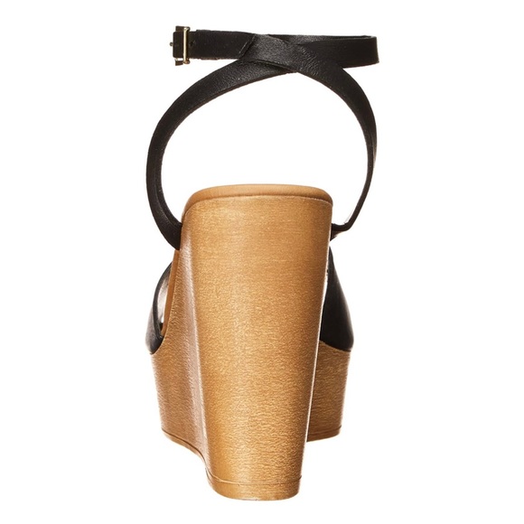 BNIB Steve Madden Welsh Leather Wedge Platform Sandals 9.5 Black - Picture 5 of 10